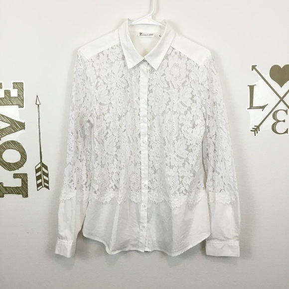 New York & Company Tops - NEW YORK & COMPANY 7TH AVENUE WHITE LACE SHIRT